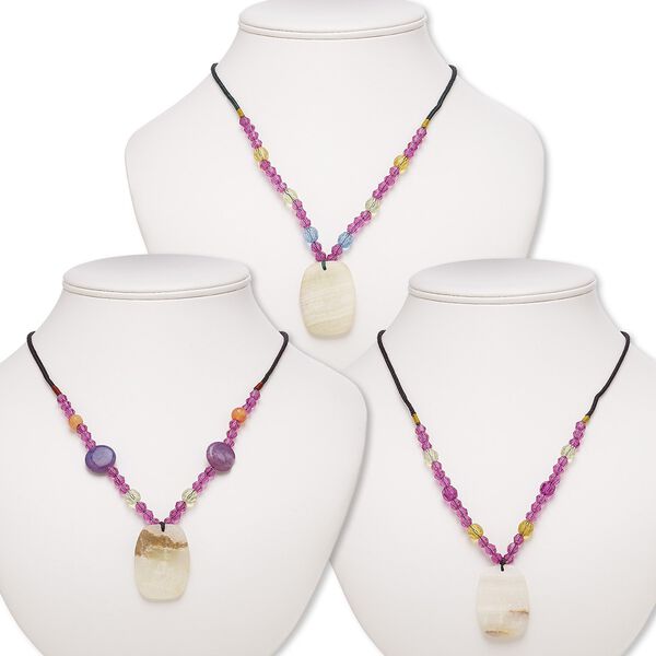 Italian "onyx" / multi-gemstone / acrylic 1pkg3, barrel necklace continuous 20-24 inch mix 36x26mm-38x28mm image number 0