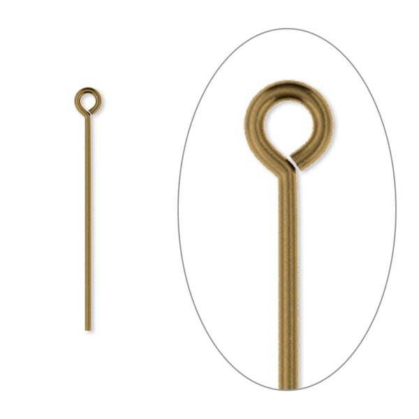 Eye pin, antique gold-plated brass, 1 inch, 21 gauge. Sold per pkg of 500. image number 0