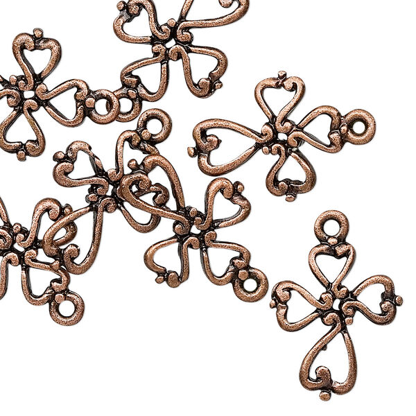 Drop, antique copper-finished "pewter" (zinc-based alloy), 16.5x14.5mm double-sided cross. Sold per pkg of 10. image number 0