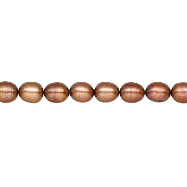 Pearl, cultured freshwater (dyed), copper, 4-6mm rice, C grade, Mohs hardness 2-1/2 to 4. Sold per 15-inch strand. image number 0