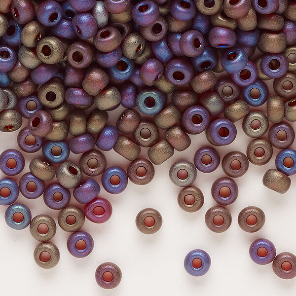 Seed bead, glass, pkg/50g, #6 round, opaque rainbow matte garnet. image number 0