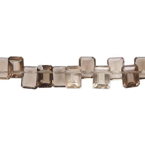 Smoky quartz 1pkg1, hand-cut top-drilled faceted puffed rectangle bead 14 inch 7x5mm-7x6mm image number 0
