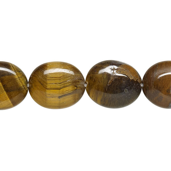 Tigereye 1pkg1, flat oval bead natural 15.5-16 inch 14x12mm image number 0