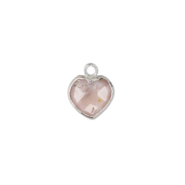 Pink opal / copper / sterling silver 1pkg1, silver-plated hand-cut faceted puffed heart drop natural 10x10mm image number 0
