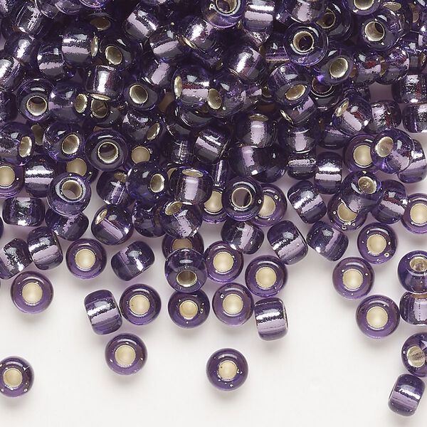 Seed bead, Miyuki, glass, pkg/25g, #6 rocaille, transparent silver-lined amethyst purple (RR-24). image number 0
