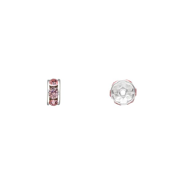 Bead 4pk light rose silver plate, Crystal Passions® 6x3.5mm rondelle 77506 image number 0