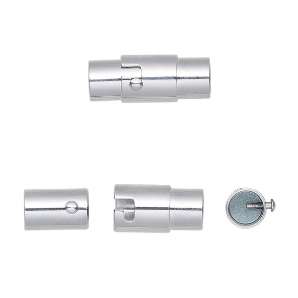 Clasp, magnetic, silver-finished stainless steel, 17.5x7mm locking round tube with glue-in ends. Sold individually. image number 0