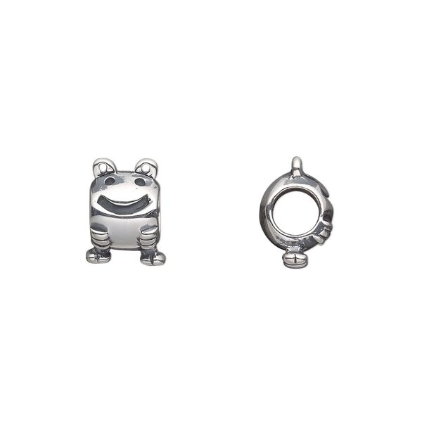 Bead, antiqued sterling silver, 11x8mm single-sided happy frog with 4.5-5mm hole. Sold individually. image number 0