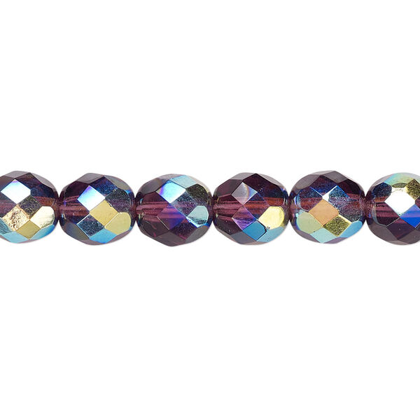 Bead, Czech fire-polished glass, amethyst purple AB, 8mm faceted round. Sold per pkg of 600 (1/2 mass). image number 0