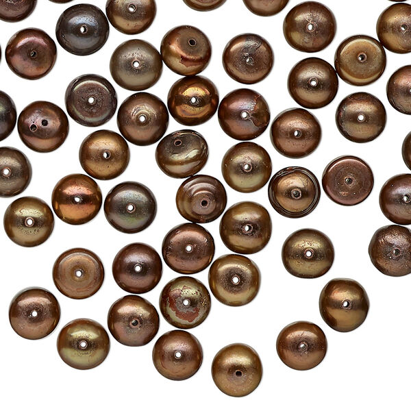 Pearl, cultured freshwater (dyed), dark antique copper, 5-6mm button, C grade, Mohs hardness 2-1/2 to 4. Sold per 15-inch strand. image number 0