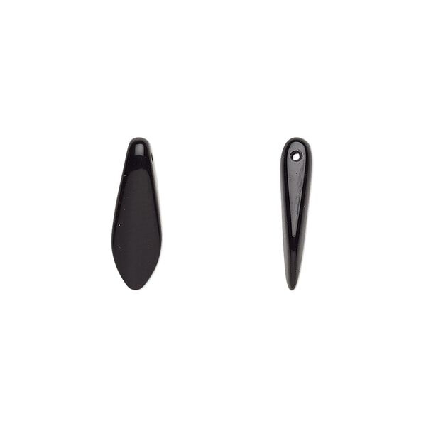 Bead, Czech pressed glass, jet, 15.5x5mm top-drilled dagger. Sold per 15-1/2" to 16" strand, approximately 135-150 beads. image number 0