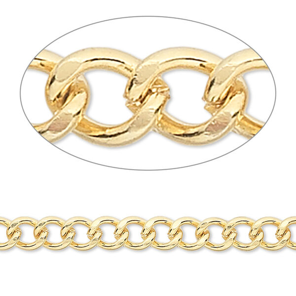 Chain, gold-finished brass, 6x5mm curb. Sold per pkg of 5 feet. image number 0