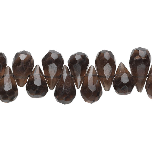 Smoky quartz 1pkg1, hand-cut top-drilled faceted briolette bead 15.5-16 inch 7x4mm-10x5mm image number 0