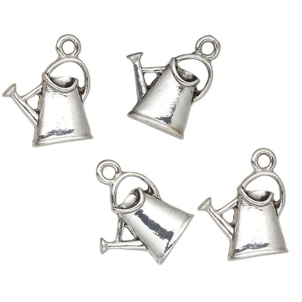 Charm, antique silver-finished "pewter" (zinc-based alloy), 16x15mm watering can. Sold per pkg of 4. image number 0