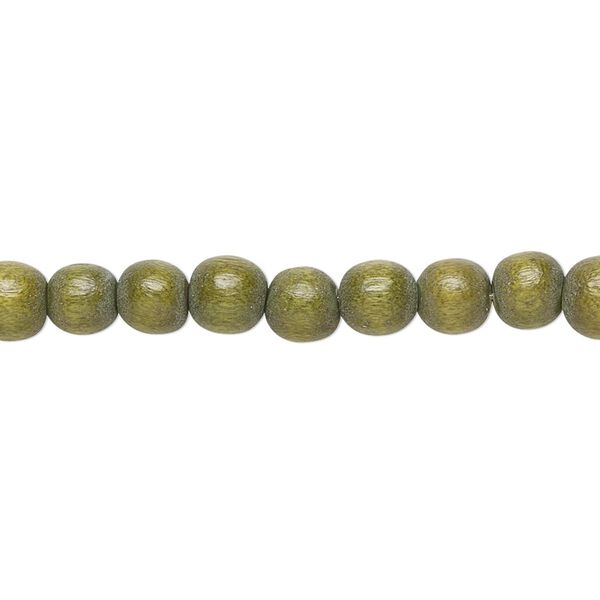 Bead, Taiwanese cheesewood (dyed / waxed), light forest green, 5-6mm round. Sold per pkg of (2) 15-1/2" to 16" strands. image number 0