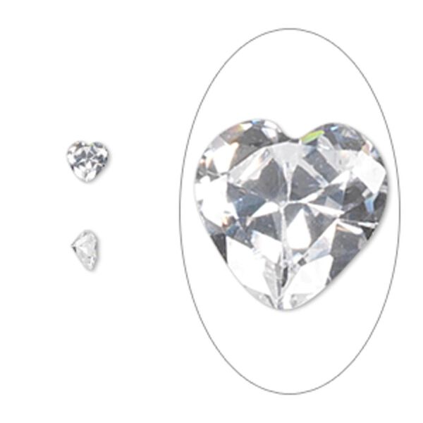 Gem, cubic zirconia, spinel white, 4mm faceted heart, Mohs hardness 8-1/2. Sold per pkg of 5. image number 0