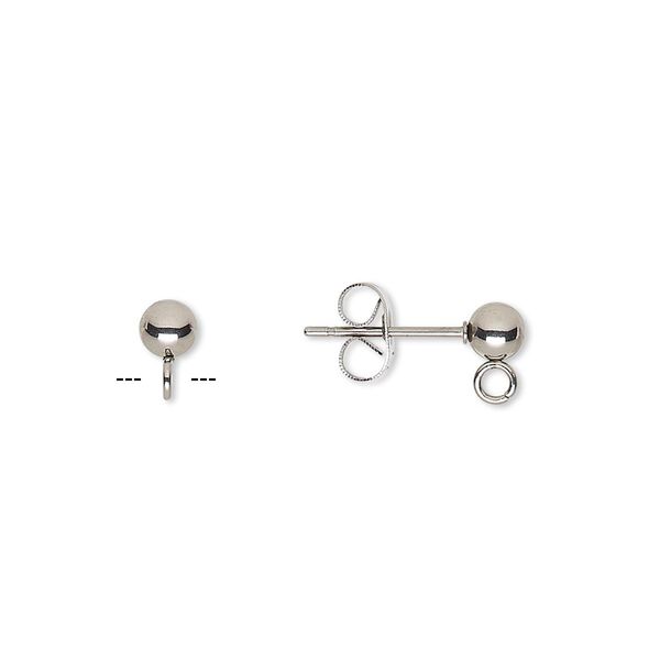 Earstud, stainless steel, 4mm ball with open loop. Sold per pkg of 50 pairs. image number 0