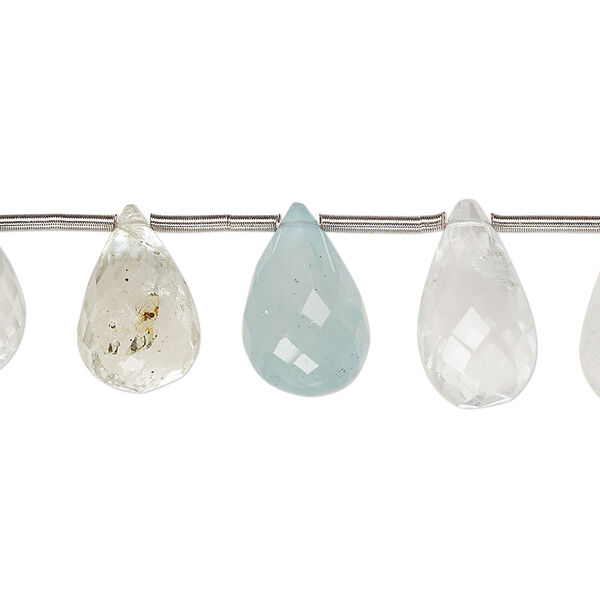 Aquamarine / goshenite 1pkg16, hand-cut top-drilled faceted briolette bead graduated 12x9mm-19x12mm image number 0