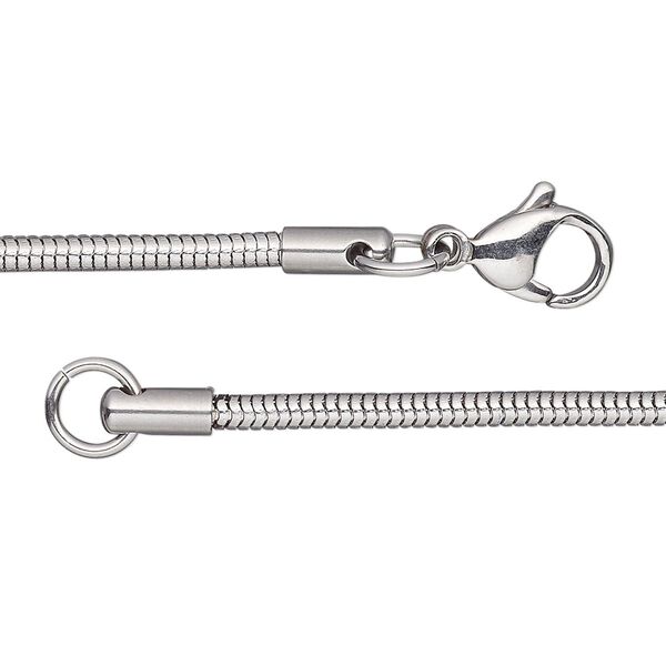 Chain, stainless steel, 2.4mm snake, 18 inches with lobster claw clasp. Sold individually. image number 0