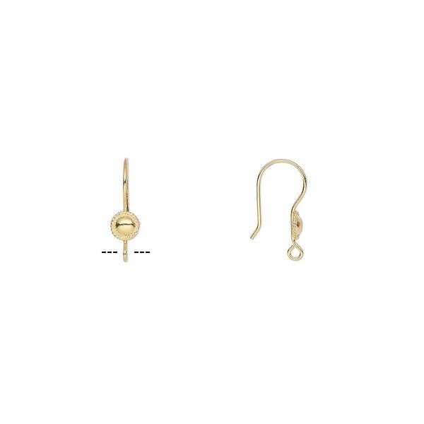 Ear wire fishhook 1pkg100 gold-plated, 21mm / 6mm round / rope edge / open loop, 21 gauge stainless steel 50 pair image number 0