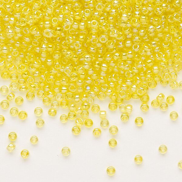 Seed bead, Dyna-Mites™, glass, pkg/1/2kg, #11 round, translucent rainbow yellow, (5R 11/0 RR). image number 0
