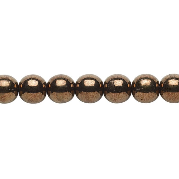 Bead, Czech glass druk, antique gold opaque luster, 8mm round. Sold per 15-1/2" to 16" strand. image number 0