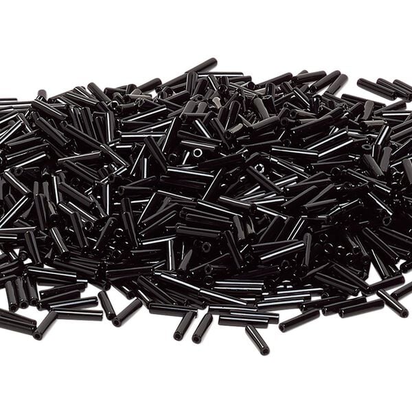 Bead, Miyuki, bugle bead, glass, pkg/50 g, 9x1.9mm center-drilled, opaque black, (RBU-0401). image number 0