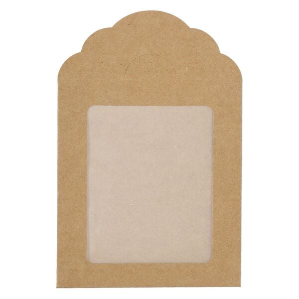 Necklace and earring hanger envelope, kraft paper and PET plastic, 6x4 inches with window. Sold per pkg of 10. image number 0