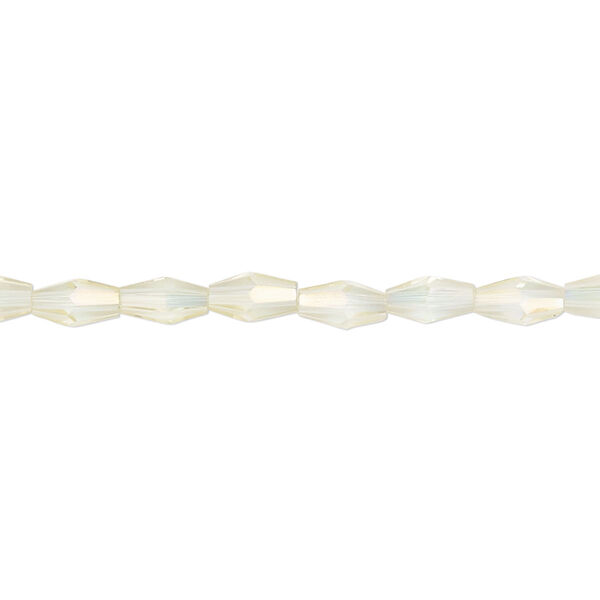 Bead, glass, crystal AB, 6.5x3.5mm long bicone. Sold per 15-1/2 to 16-inch strand. image number 0