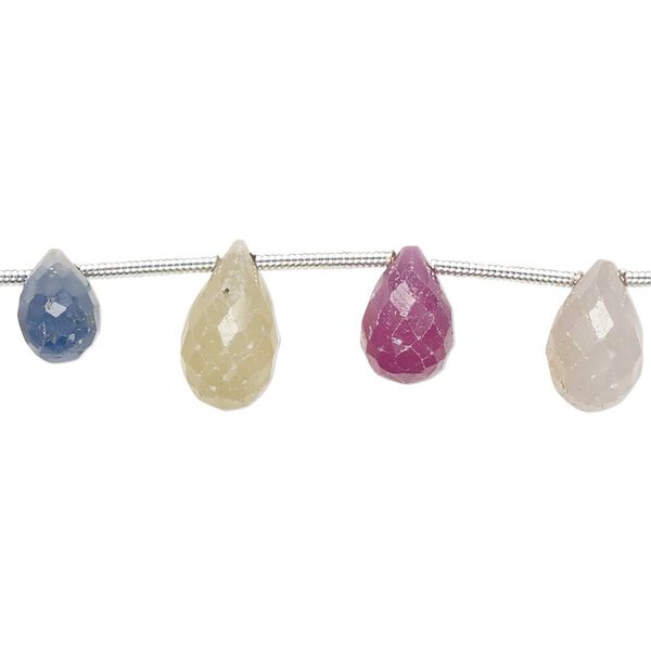 Multi-sapphire 1pkg17, hand-cut top-drilled faceted teardrop bead graduated 6x5mm-10x6mm image number 0
