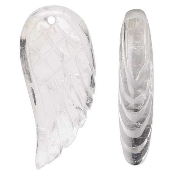 Quartz crystal 1pkg1, hand-cut top-drilled 2-sided wing focal natural 38x18mm-40x19mm image number 0