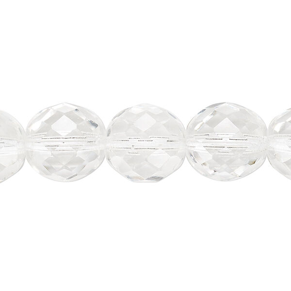 Bead, Czech fire-polished glass, pkg/15-1/2 to 16 inches, 12mm faceted round, clear, (00030). image number 0