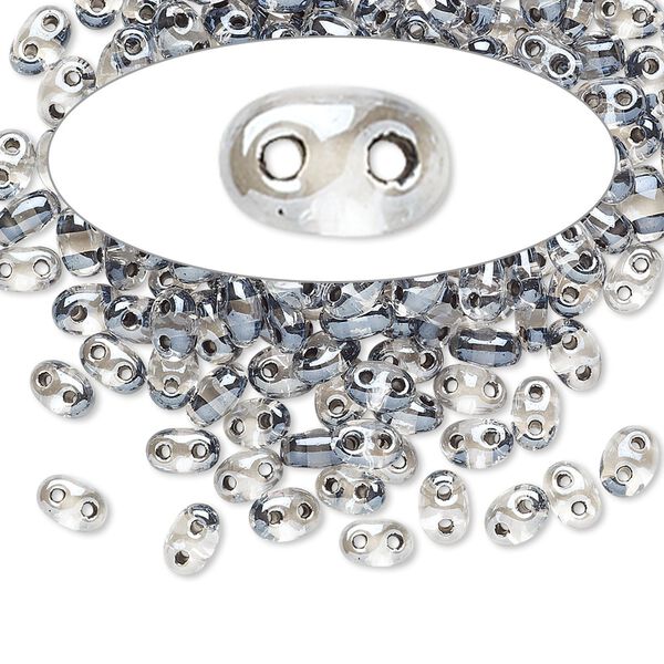 Seed bead, Preciosa Twin™ Czech glass, pkg/50g, 5x2.5mm oval, transparent grey terra color-lined clear, (38649). image number 0