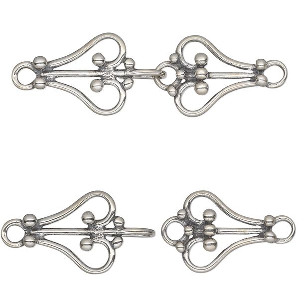 Clasp, JBB Findings, hook-and-eye, sterling silver, 33x13mm scrollwork heart. Sold individually. image number 0