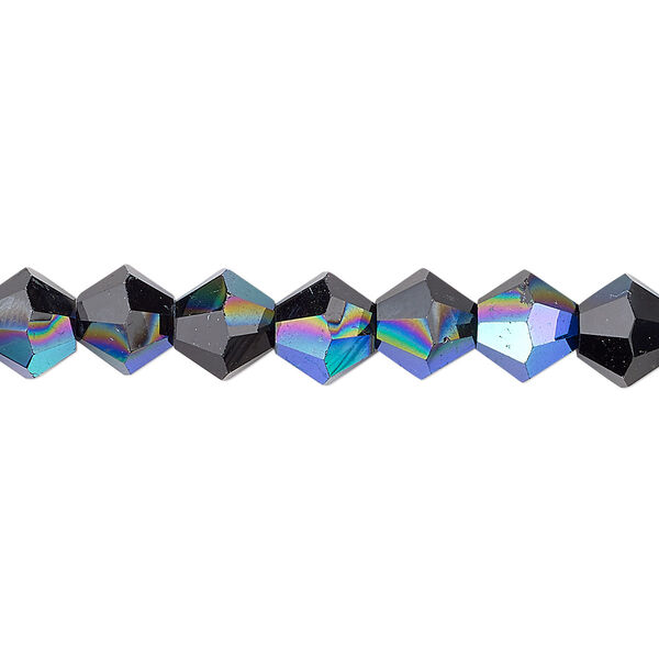 Bead 1pk opaque black AB, Celestial Crystal® 8mm bicone 15.5-16 inch image number 0