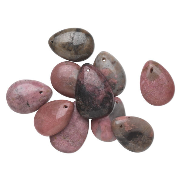 Rhodonite 1pkg10, teardrop / oval drop natural 17x10mm-27x18mm image number 0