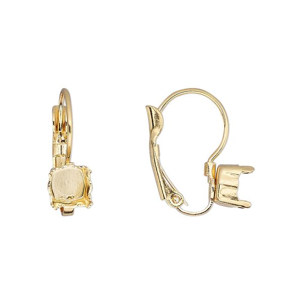 Ear wire leverback 1pkg2 gold-plated, 18mm / SS29 rivoli or chaton 4-prong setting, brass 1 pair image number 0