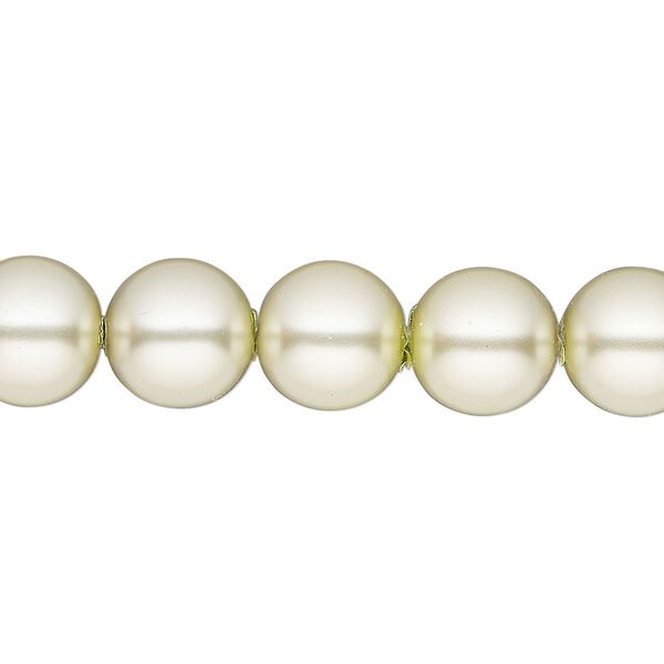 Bead, glass pearl, coated glass, beige, 10mm round. Sold per 18 " strand, approximately 50 beads. image number 0