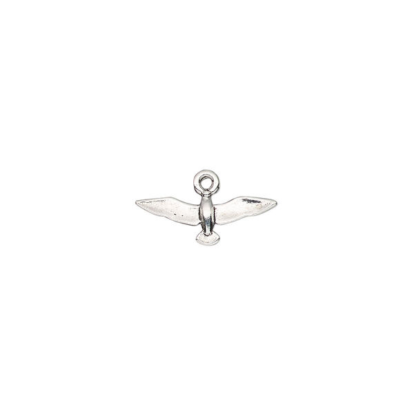 Charm, antiqued sterling silver, 15x6mm single-sided seagull. Sold individually. image number 0