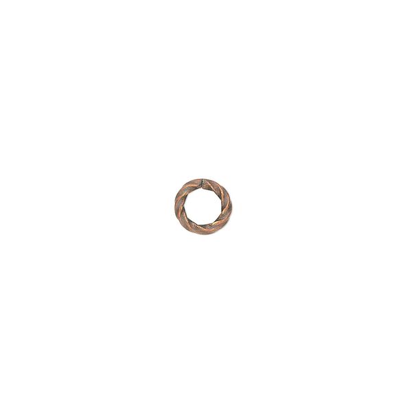 Jump ring, antique copper-plated brass, 6mm twisted round, 3.6mm inside diameter, 16 gauge. Sold per pkg of 1,000. image number 0