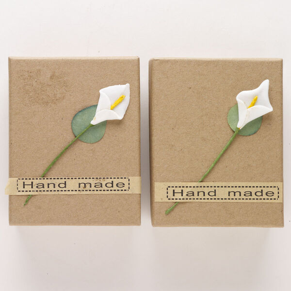 Ring box, paper, multicolored, 2.5 x 3.5 x 1.25 inch rectangle with calla lily and "Hand made" label. Sold per pkg of 2. image number 0