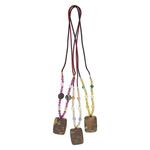 Multi-gemstone / acrylic / glass 1pkg3, rounded rectangle pendant necklace mix continuous loop 20 inch 40x30mm image number 0