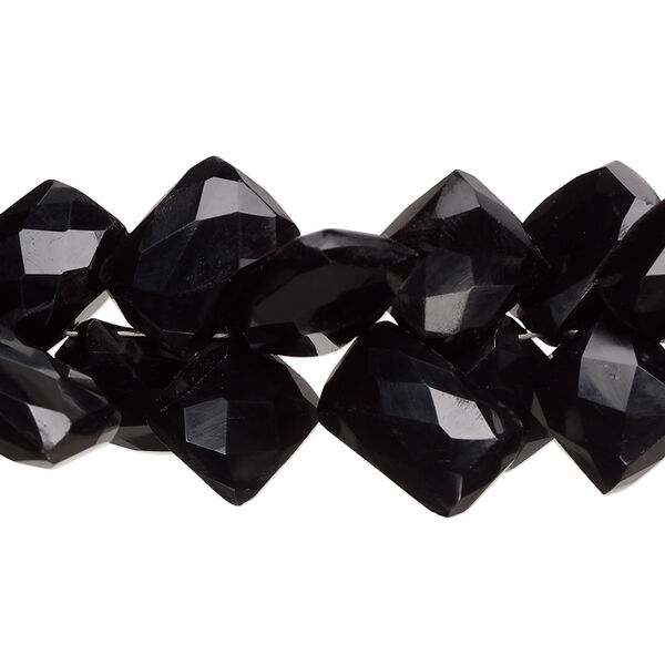 Black onyx 1pkg1, hand-cut corner-drilled faceted puffed square bead 8 inch 9x8mm-16x10mm image number 0