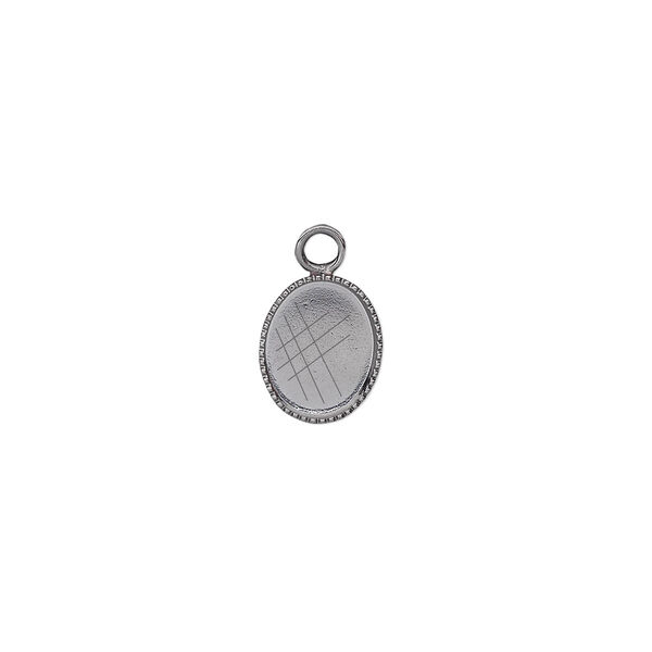 Drop, gunmetal-plated brass, 10x8mm oval with beaded edge and 9x7mm oval bezel setting. Sold per pkg of 24. image number 0