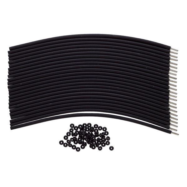 Bracelet cord, silicone and stainless steel, black, 4mm round, 7-1/2 inches with pop-style clasp. Sold per pkg of 24. image number 0
