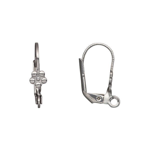 Ear wire, stainless steel, 18mm leverback with 5mm beaded flower and loop. Sold per pkg of 2 pairs. image number 0