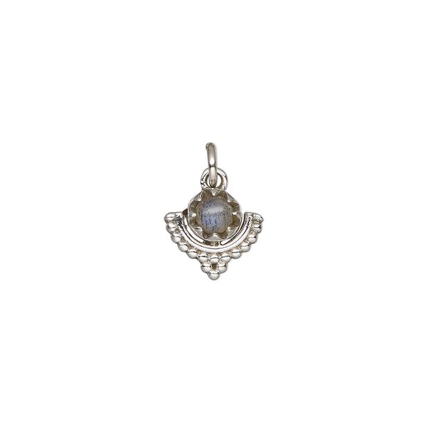 Labradorite / sterling silver 1pkg1, beaded drop natural antiqued 10x10mm image number 0