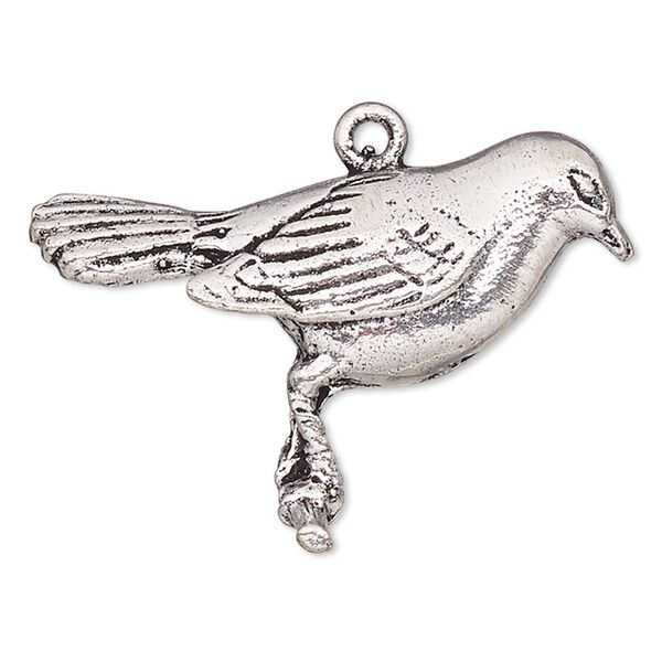 Charm, antique silver-plated brass, 25x23mm single-sided bird. Sold per pkg of 2. image number 0