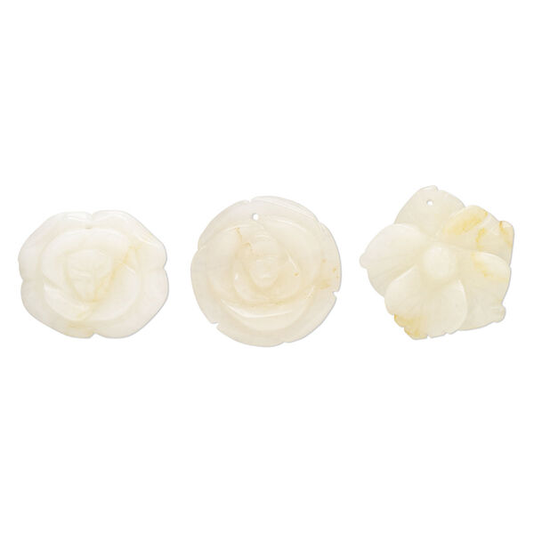 Golden "jade" 1pkg3, top-drilled carved flower focal natural mix 35x30mm-36x35mm image number 0