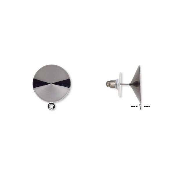 Earstud 1pkg10 Almost Instant Jewelry®, 18.5mm round / 18mm rivoli glue-in setting / closed loop / comfort clutch, gunmetal-finished brass / steel / plastic 5 pair image number 0